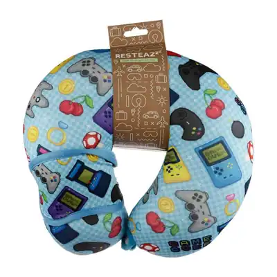 Relaxeazzz Next Gen Game Over Blue Travel Pillow & Eye Mask Set