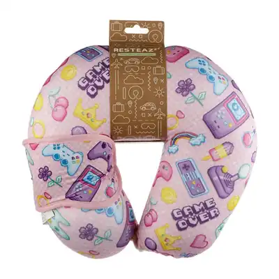Relaxeazzz Next Gen Game Over Pink Travel Pillow & Eye Mask Set
