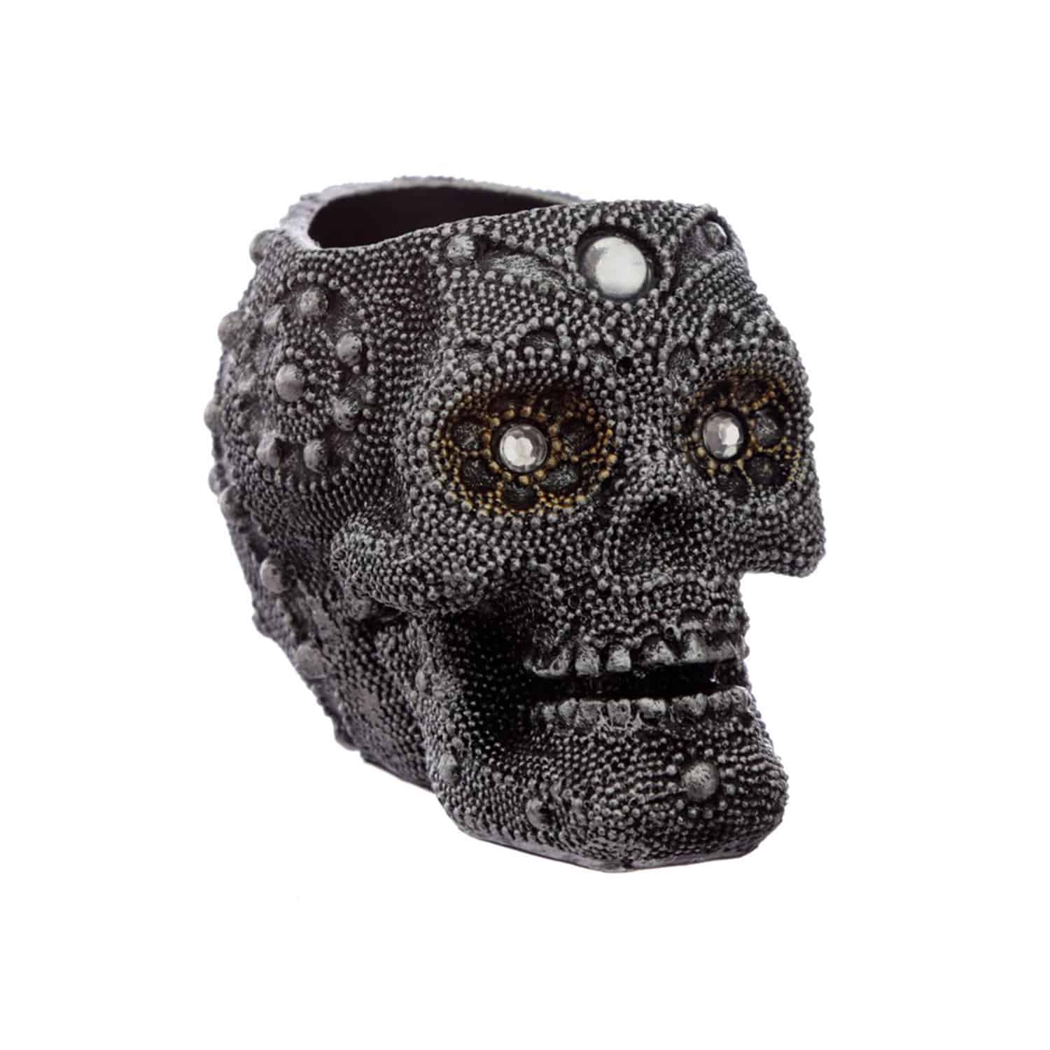 Silver Beaded Skull Head Tea Light Holder