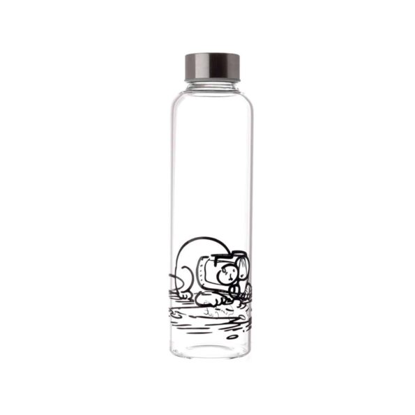 Simon's Cat Reusable Glass Water Bottle with Protective Neoprene Sleeve with Strap