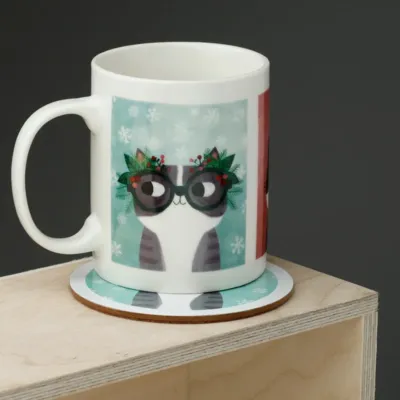 Angie Rozelaar Planet Cat Christmas Mug & Coaster Set